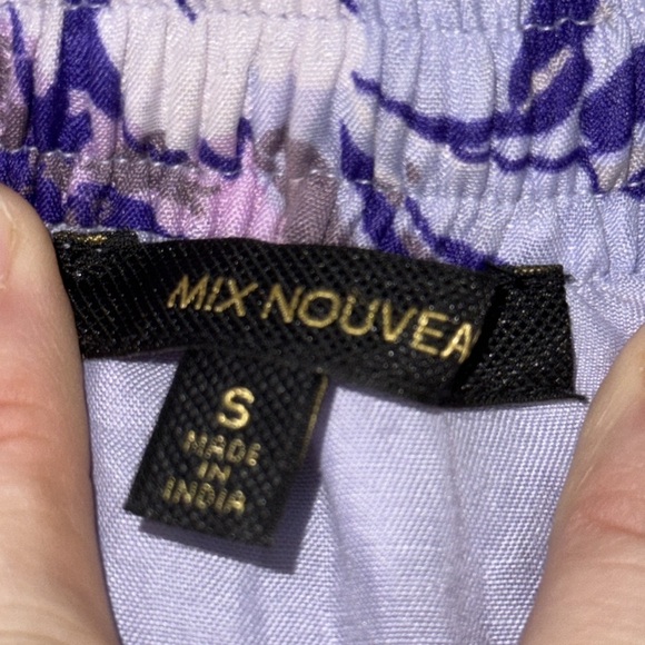 Mix Nouvuea Purple Floral Cotton Blend Drawstring Maxi Skirt Spring Time Size S - Picture 7 of 10